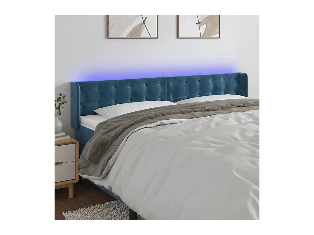 Tête de lit à LED Bleu foncé 183x16x78/88 cm Velours