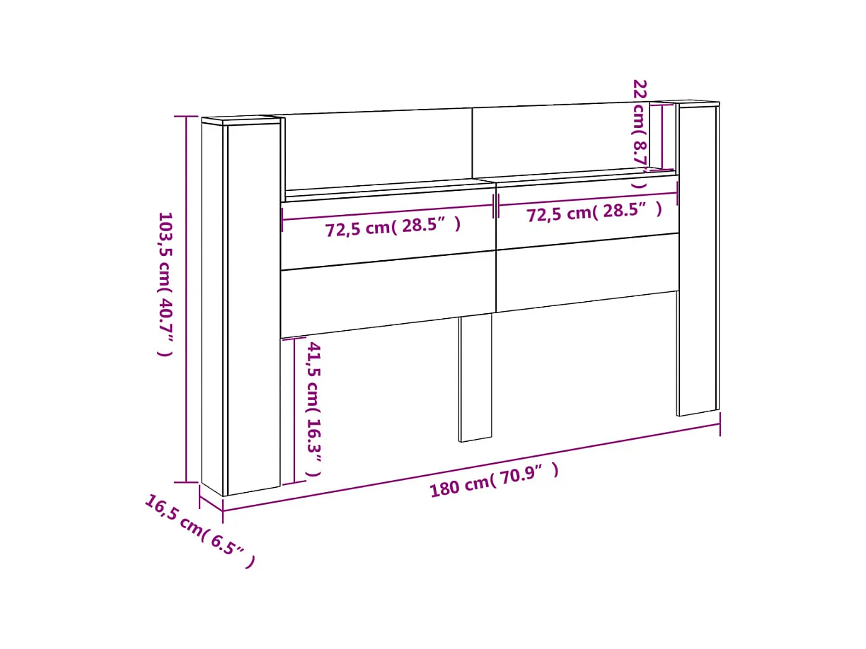 LED-Kopfteil mit Ablage Braun Eichen-Optik 180x16,5x103,5 cm