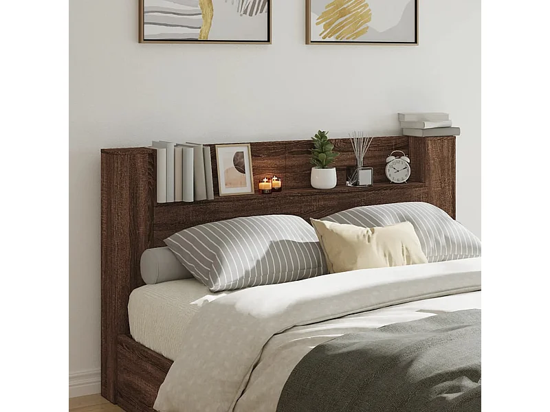 LED-Kopfteil mit Ablage Braun Eichen-Optik 180x16,5x103,5 cm