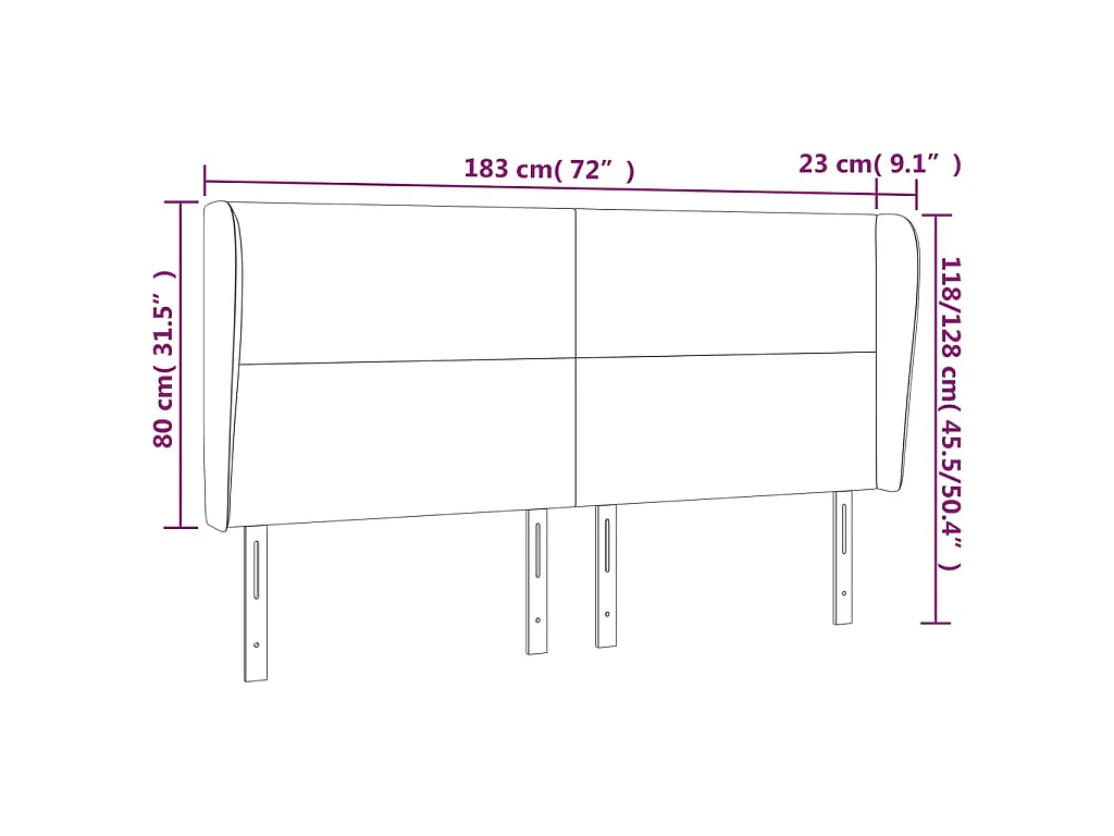 Tête de lit avec oreilles Gris clair 183x23x118/128 cm Velours