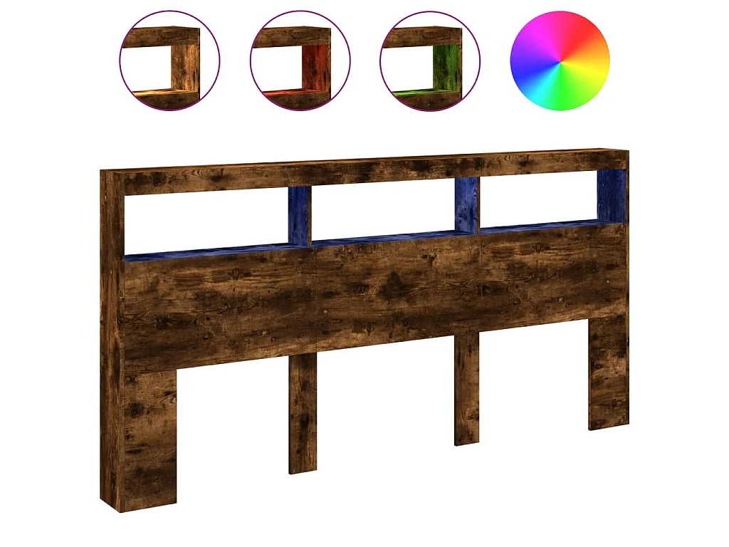 LED-Kopfteil mit Ablagen Räuchereiche 200x17x102 cm
