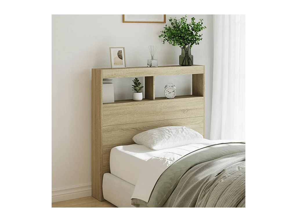 Hoofdbordkast met LED-verlichting 100x17x102 cm sonoma eiken