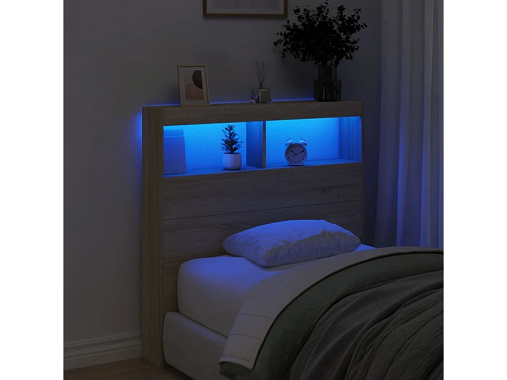 LED-Kopfteil mit Ablagen Sonoma-Eiche 100x17x102 cm