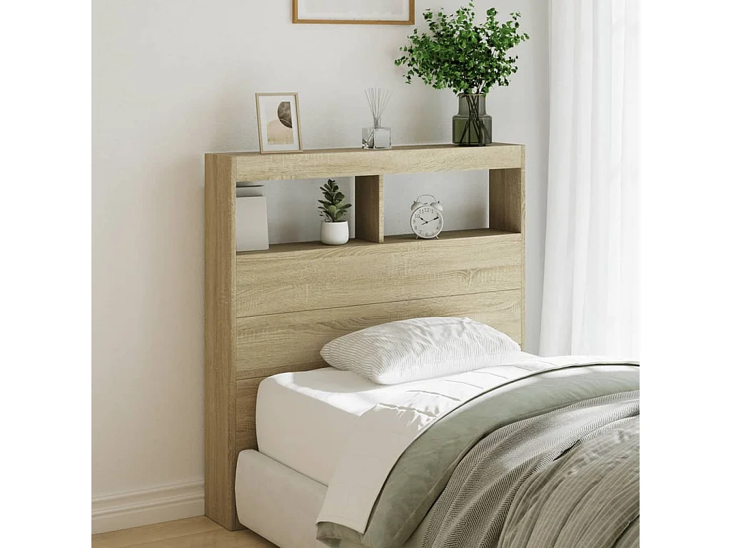 Cabecero de cama con LED roble Sonoma 100x17x102 cm