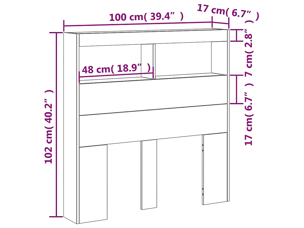 Cabecero de cama con LED roble Sonoma 100x17x102 cm