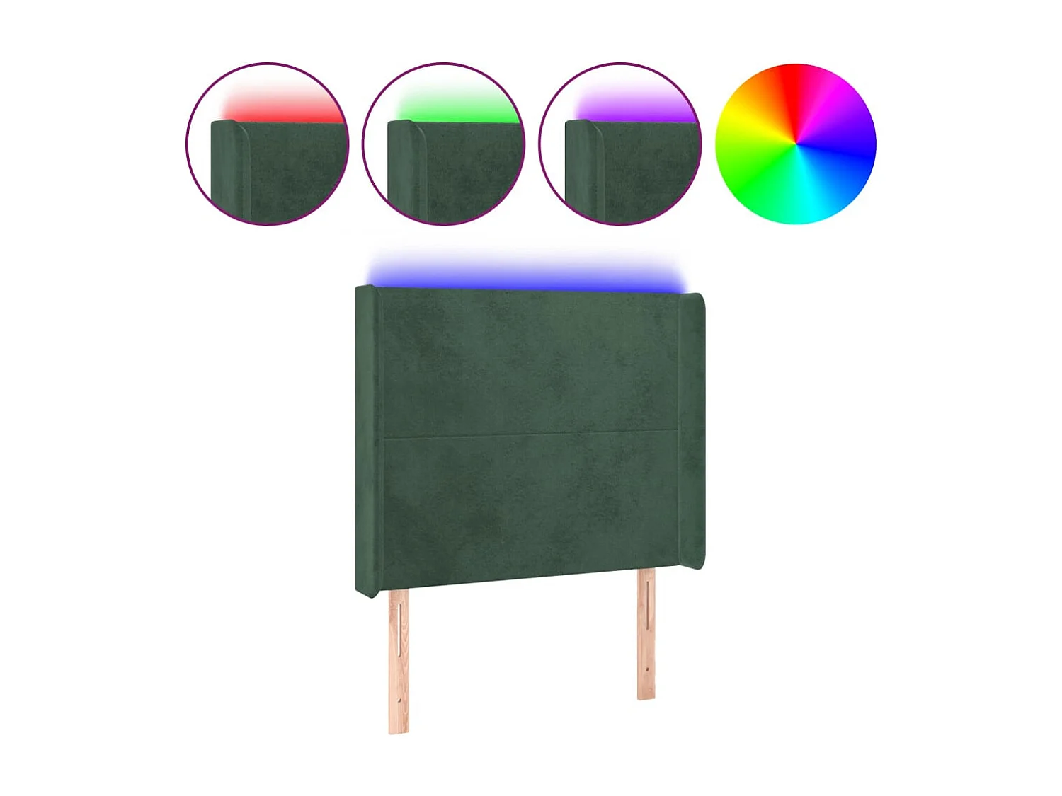 Cabeceira cama c/ luzes LED veludo 93x16x118/128cm verde-escuro