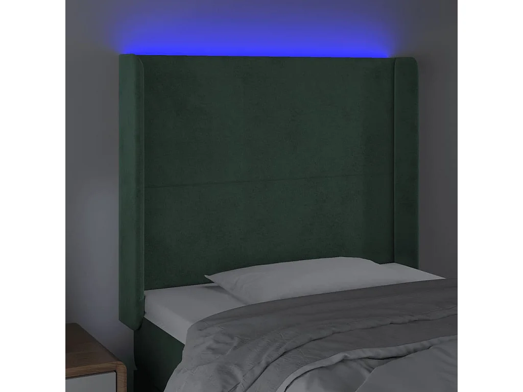 Cabeceira cama c/ luzes LED veludo 93x16x118/128cm verde-escuro