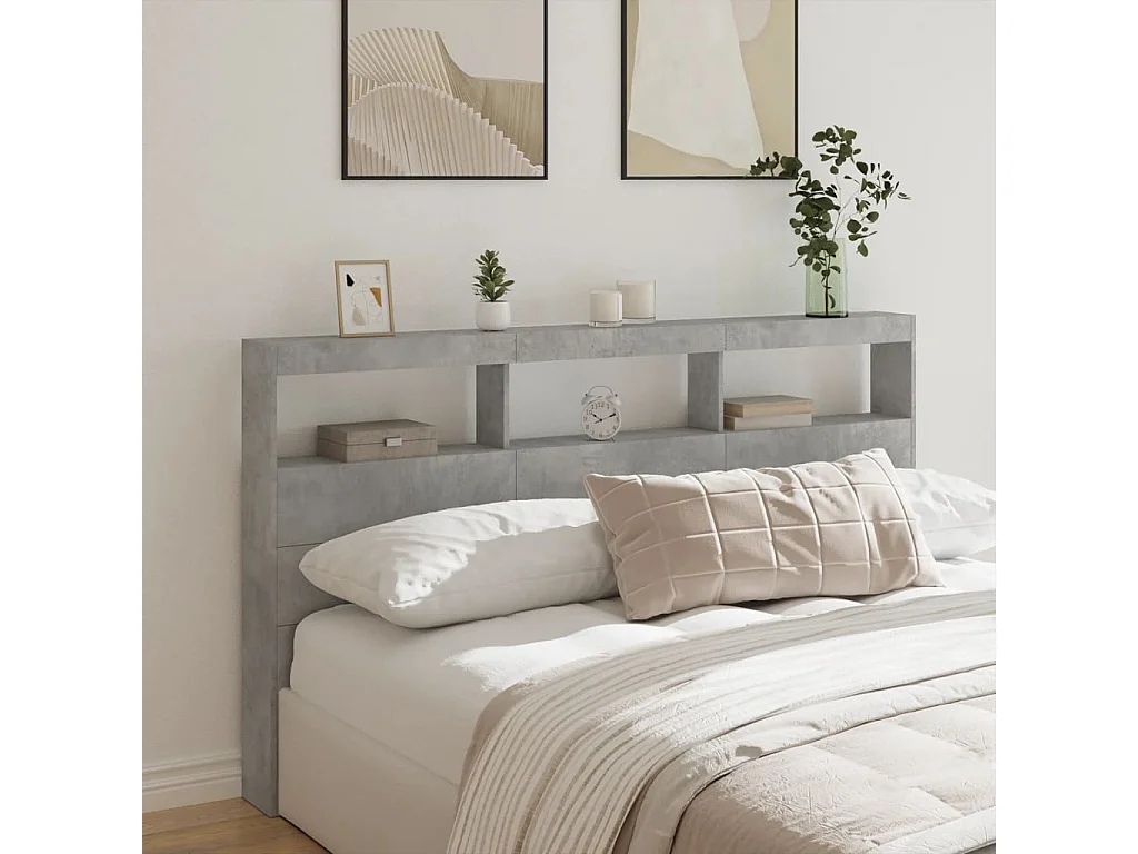 LED-Kopfteil mit Ablage Betongrau 180x17x102 cm