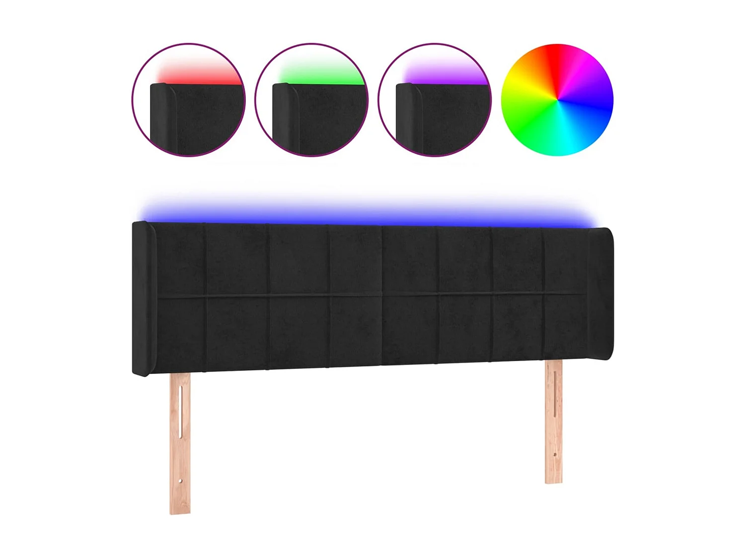 Cabeceira de cama c/ luzes LED veludo 147x16x78/88 cm preto