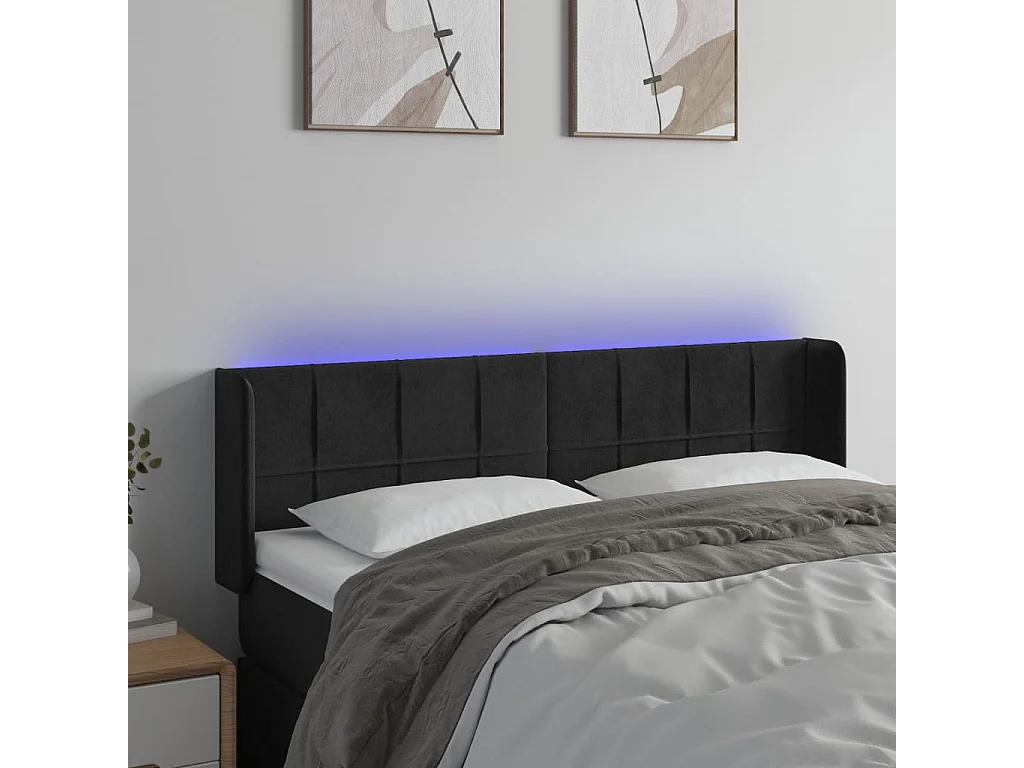 Hoofdbord LED 147x16x78/88 cm fluweel zwart