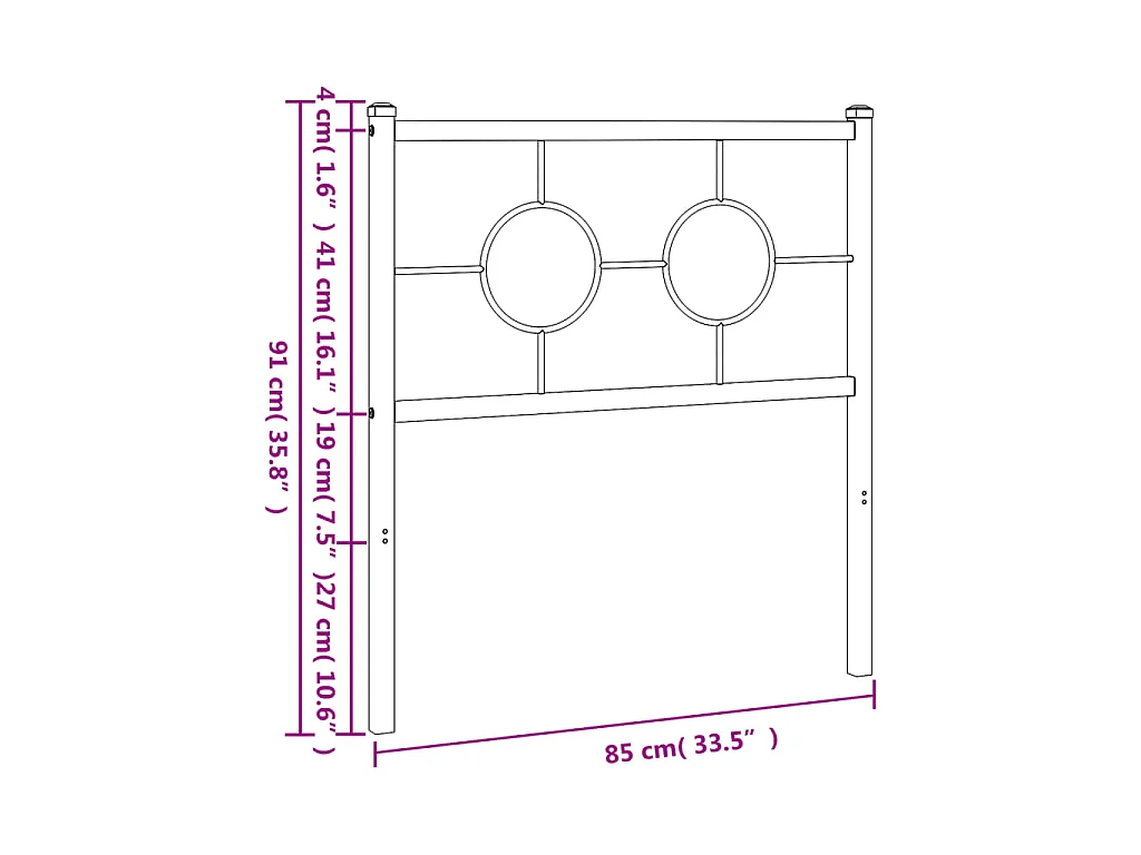 Tête de lit de remplacement métal noir 80 cm