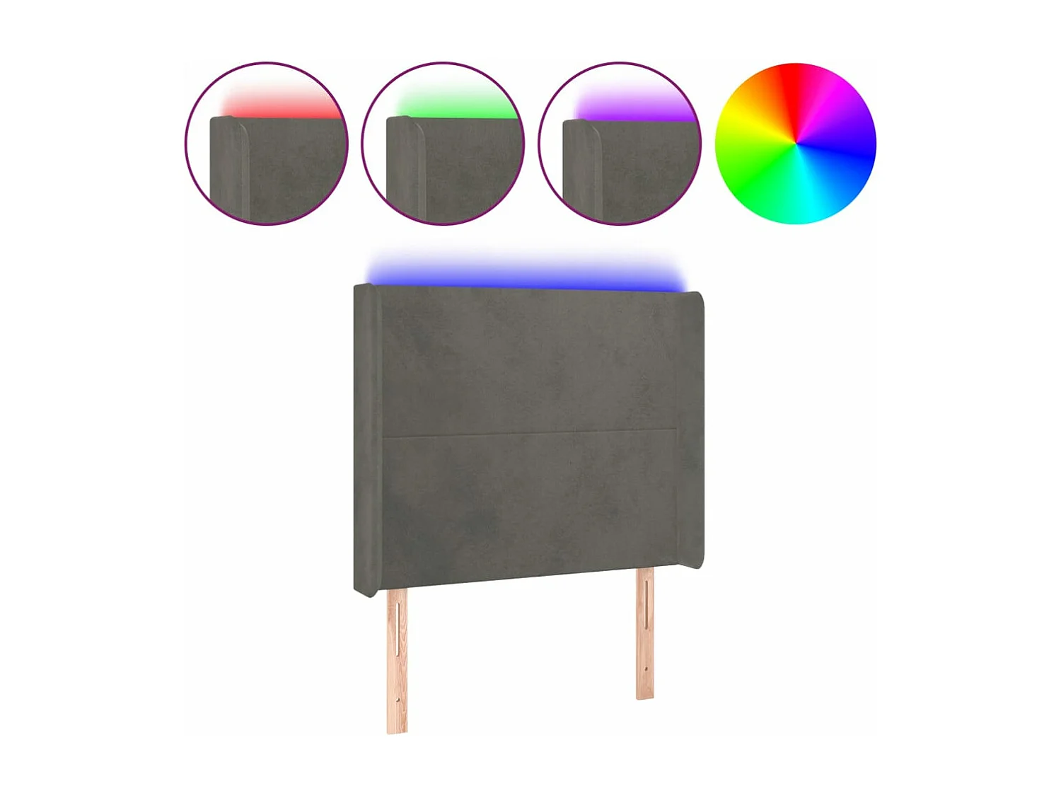 LED Kopfteil Dunkelgrau 93x16x118/128 cm Samt