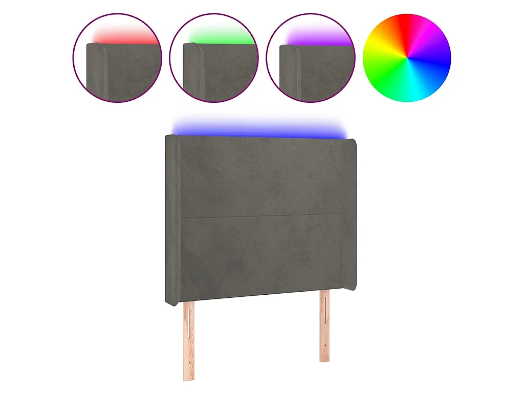 Tête de lit à LED Gris foncé 93x16x118/128 cm Velours