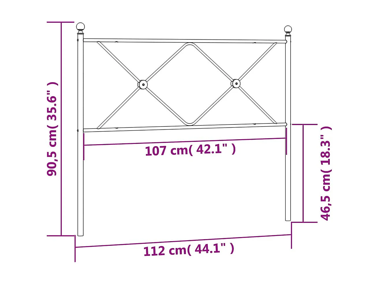 Tête de lit métal noir 107 cm