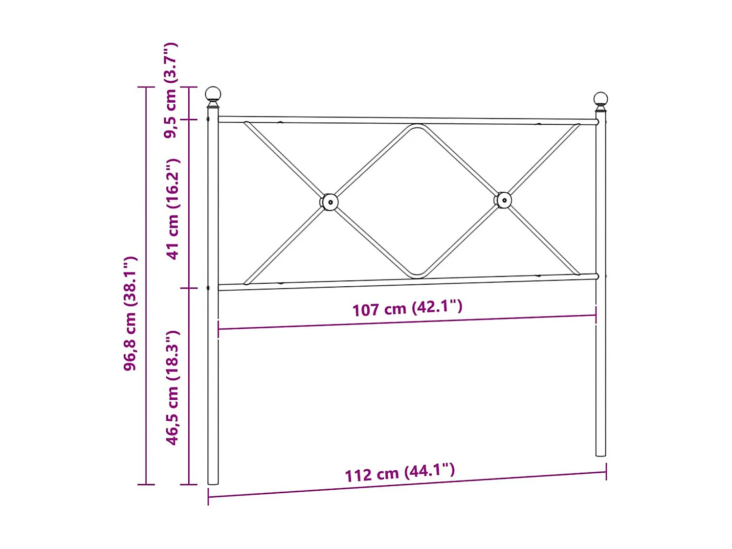 Vervangend hoofdbord 107 cm metaal zwart