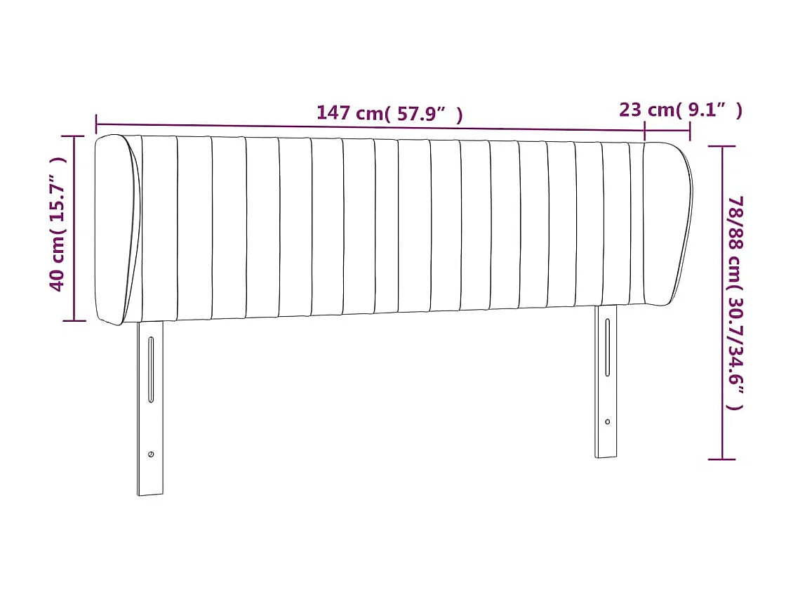 Hoofdbord met randen 147x23x78/88 cm fluweel lichtgrijs