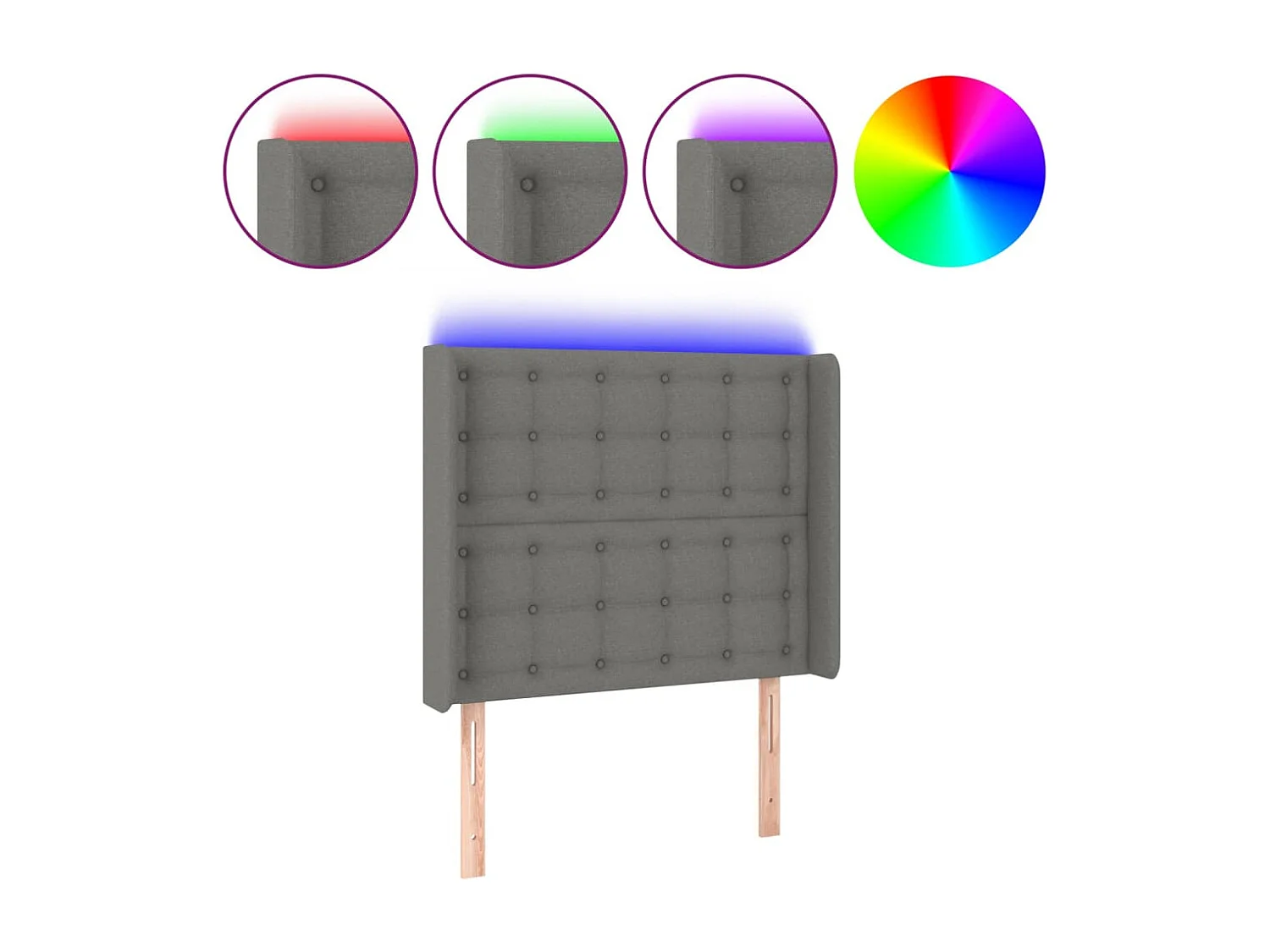 Hoofdbord LED 103x16x118/128 cm stof donkergrijs