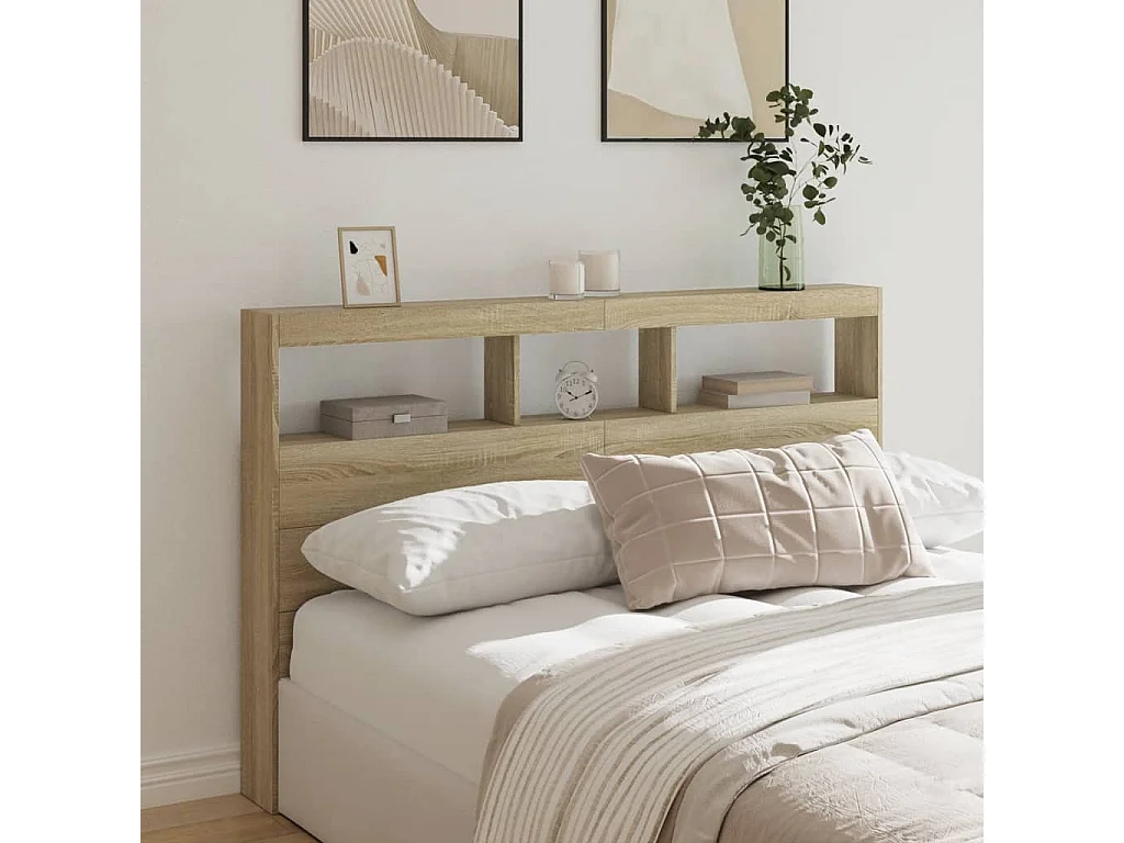 Hoofdbordkast met LED-verlichting 160x17x102 cm sonoma eiken