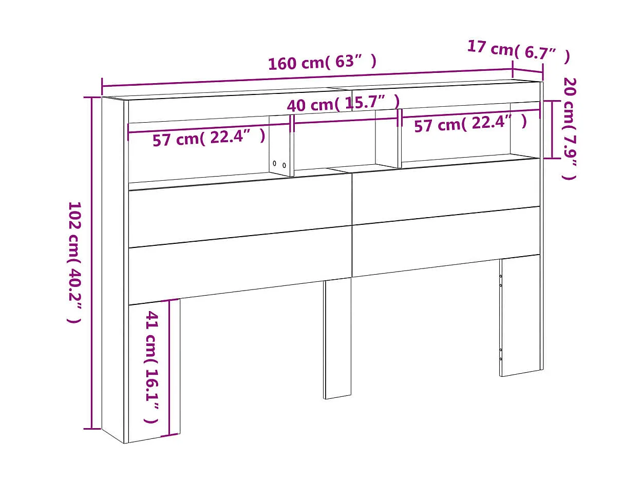 Armoire tête de lit avec LED chêne sonoma 160x17x102 cm