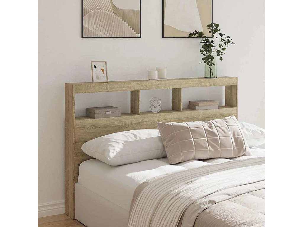 Armoire tête de lit avec LED chêne sonoma 160x17x102 cm