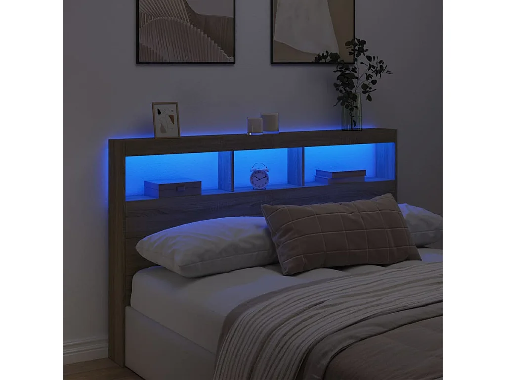 Armoire tête de lit avec LED chêne sonoma 160x17x102 cm