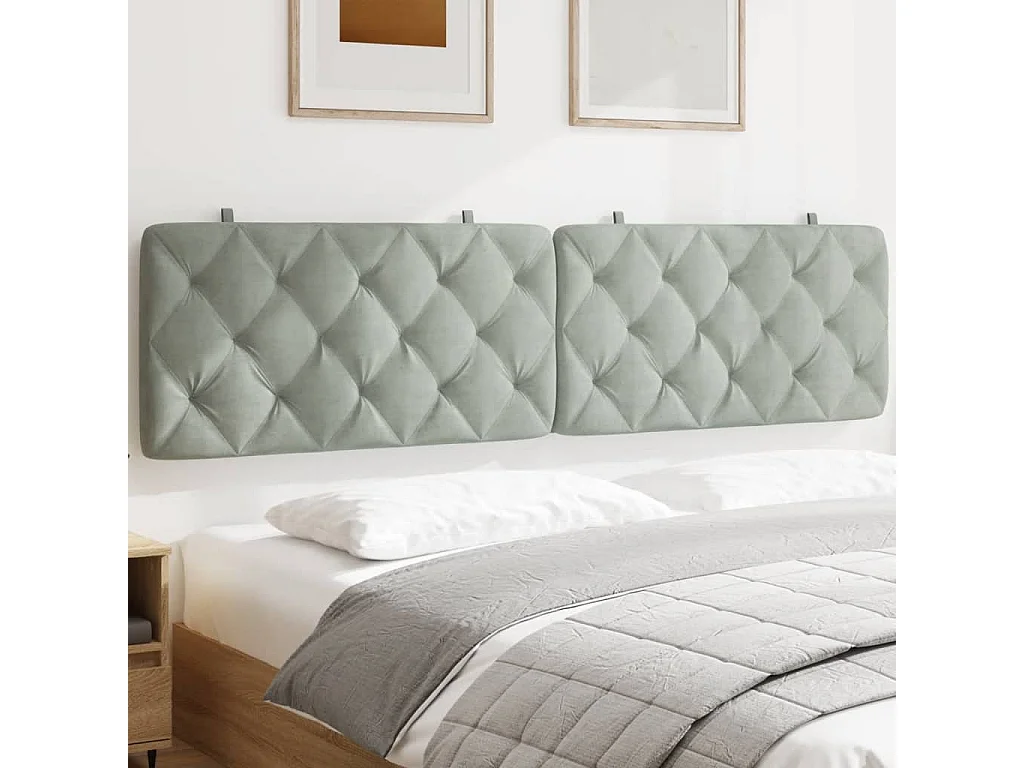 Coussin de tête de lit gris clair 200 cm velours
