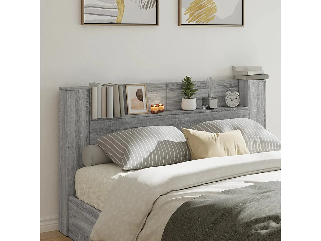 Testiera con Contenitore a LED Grigio Sonoma 180x16,5x103,5 cm