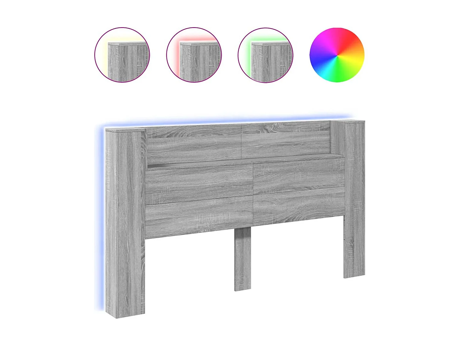 Armoire tête de lit avec LED sonoma gris 180x16,5x103,5 cm