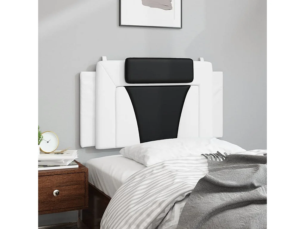 Cabecero de cama acolchado Viana cuero sintético blanco negro 100 cm