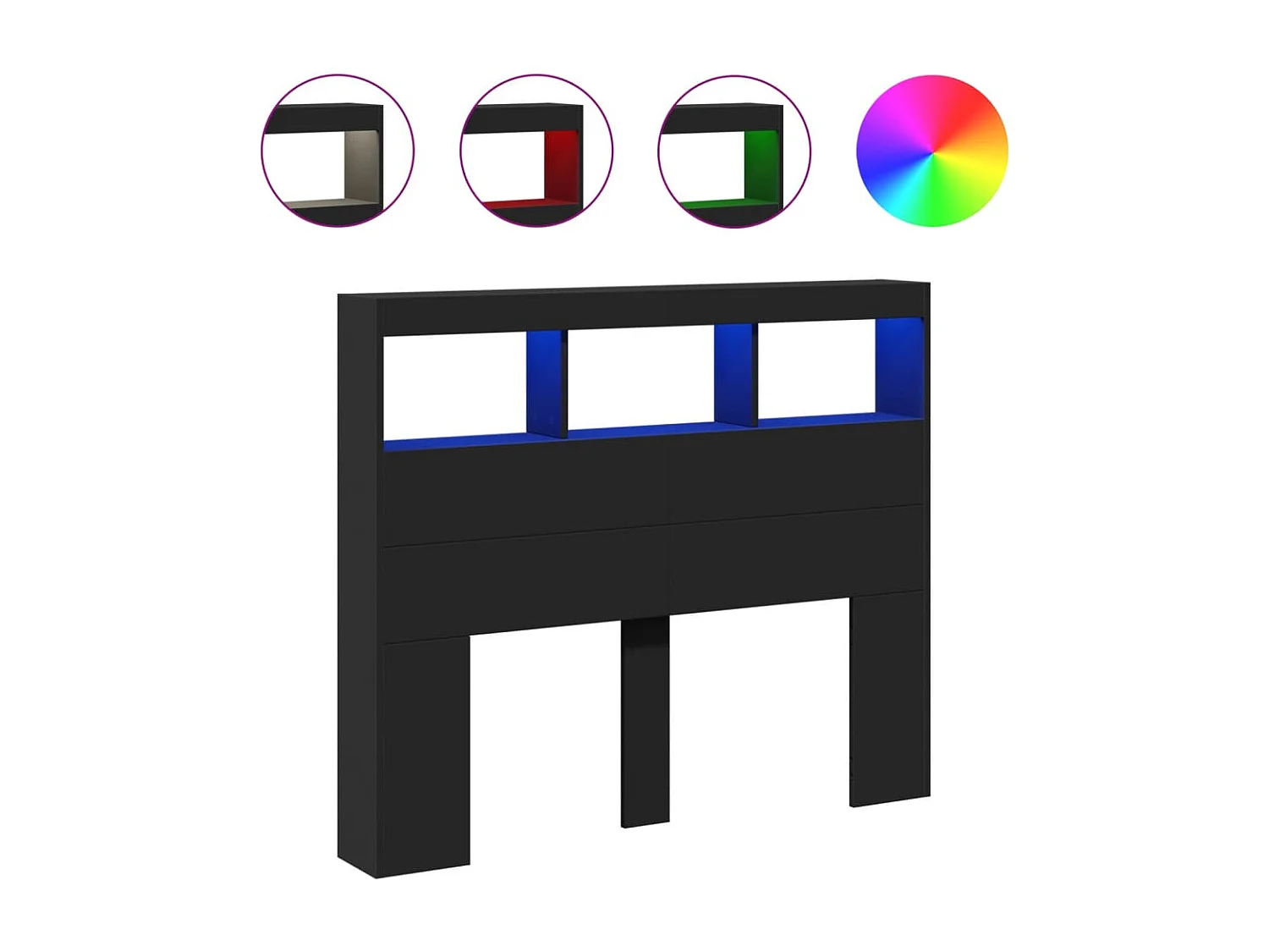 LED-Kopfteil mit Ablagen Schwarz 120x17x102 cm