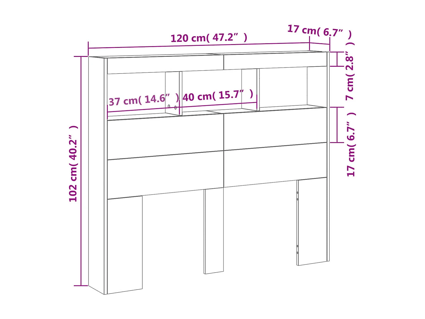 LED-Kopfteil mit Ablagen Schwarz 120x17x102 cm