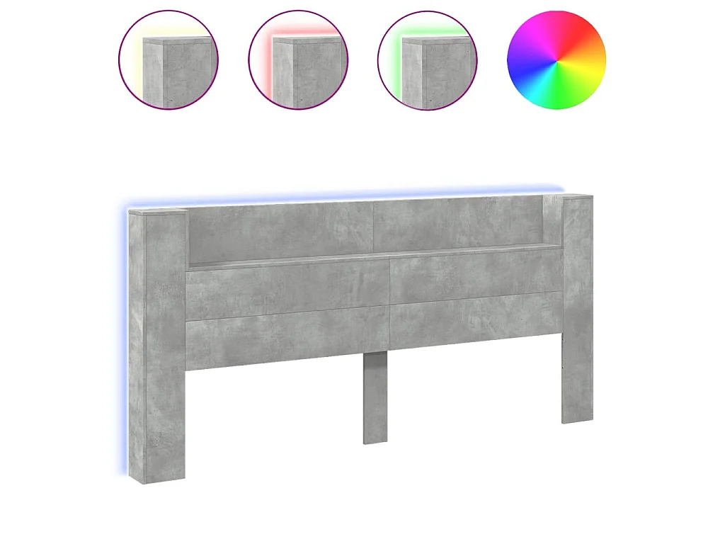 Cabecero de cama con luz LED gris hormigón 220x16,5x103,5 cm