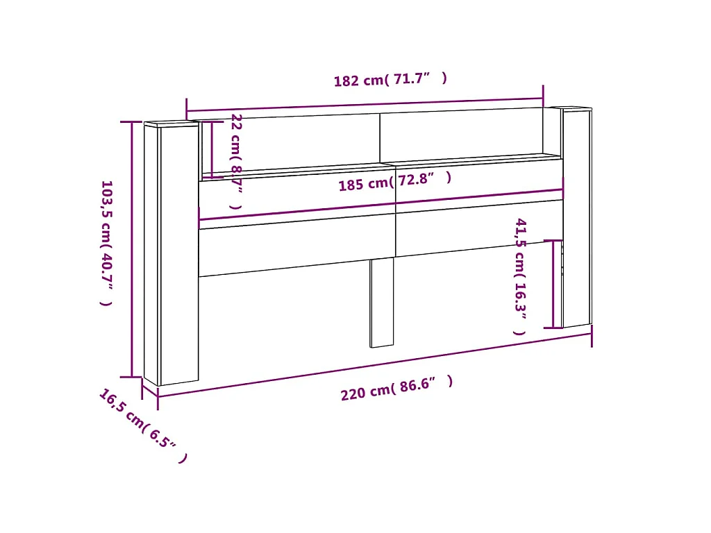 Cabecero de cama con luz LED gris hormigón 220x16,5x103,5 cm