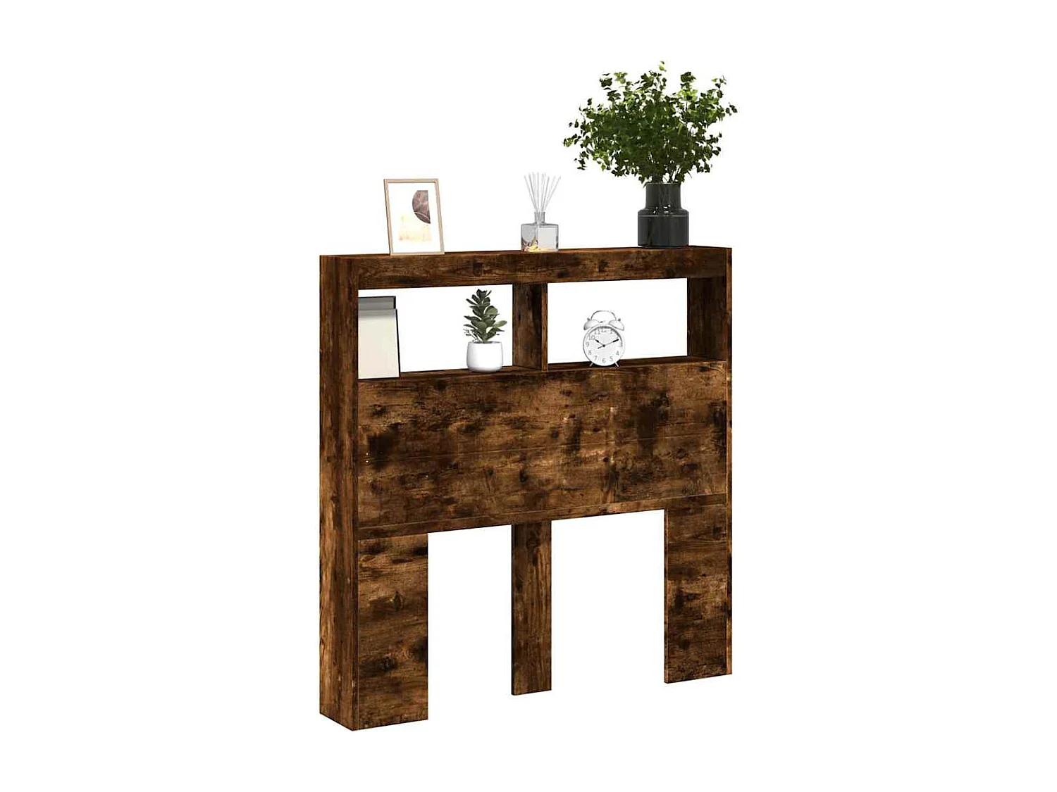 LED-Kopfteil mit Ablagen Räuchereiche 100x17x102 cm