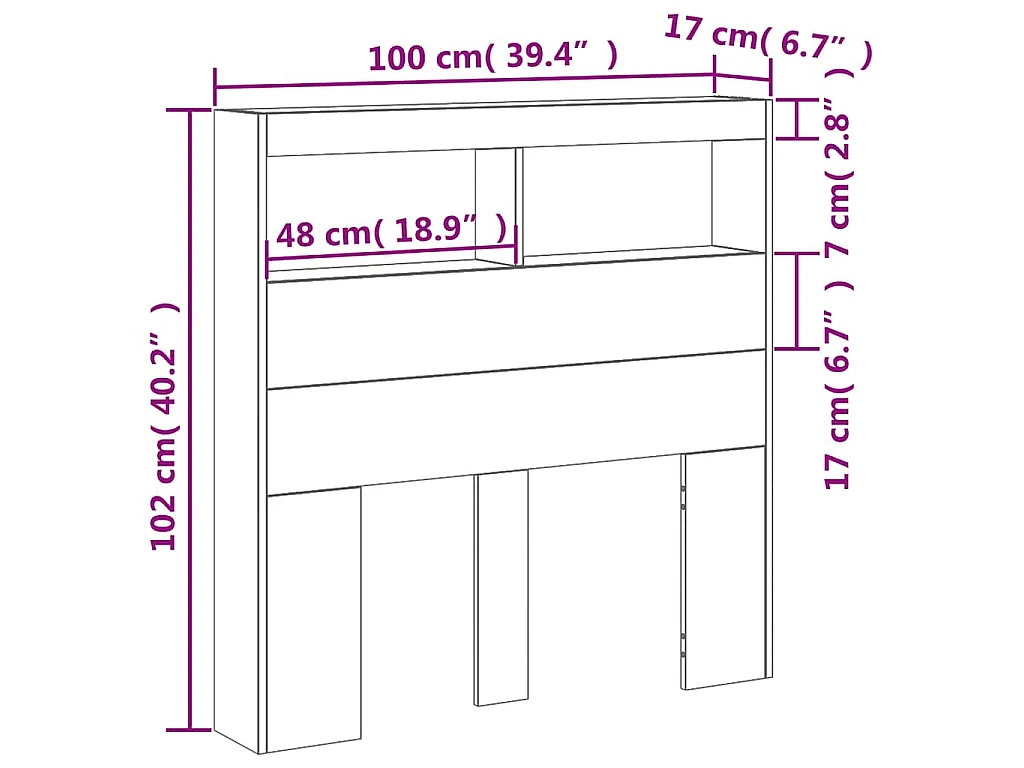 Hoofdbordkast met LED-verlichting 100x17x102 cm gerookt eiken