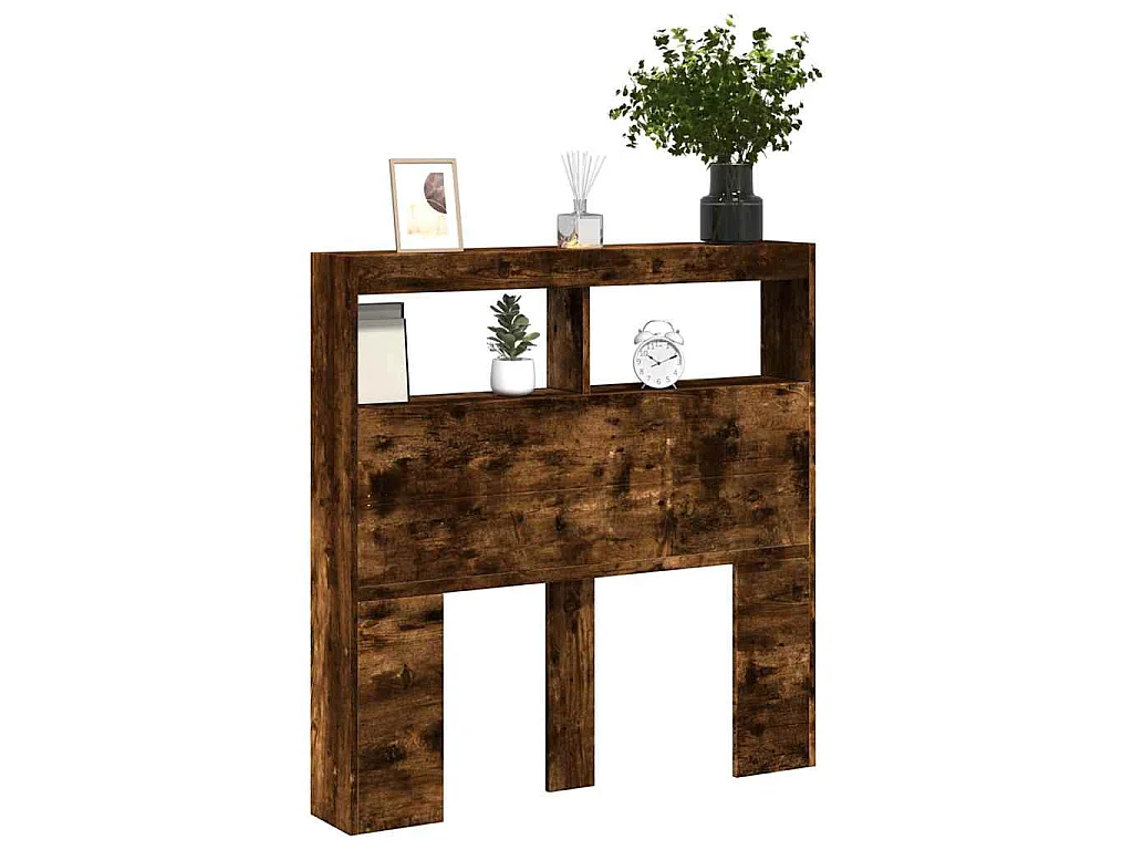 Hoofdbordkast met LED-verlichting 100x17x102 cm gerookt eiken
