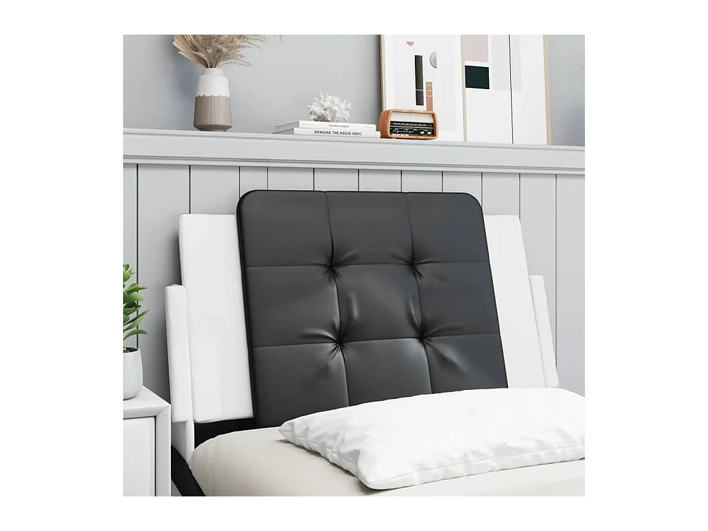 Coussin de tête de lit noir et blanc 90 cm similicuir