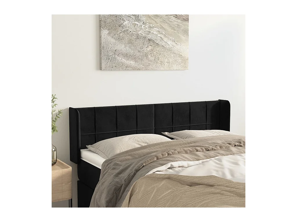 Hoofdbord met randen 147x16x78/88 cm fluweel zwart