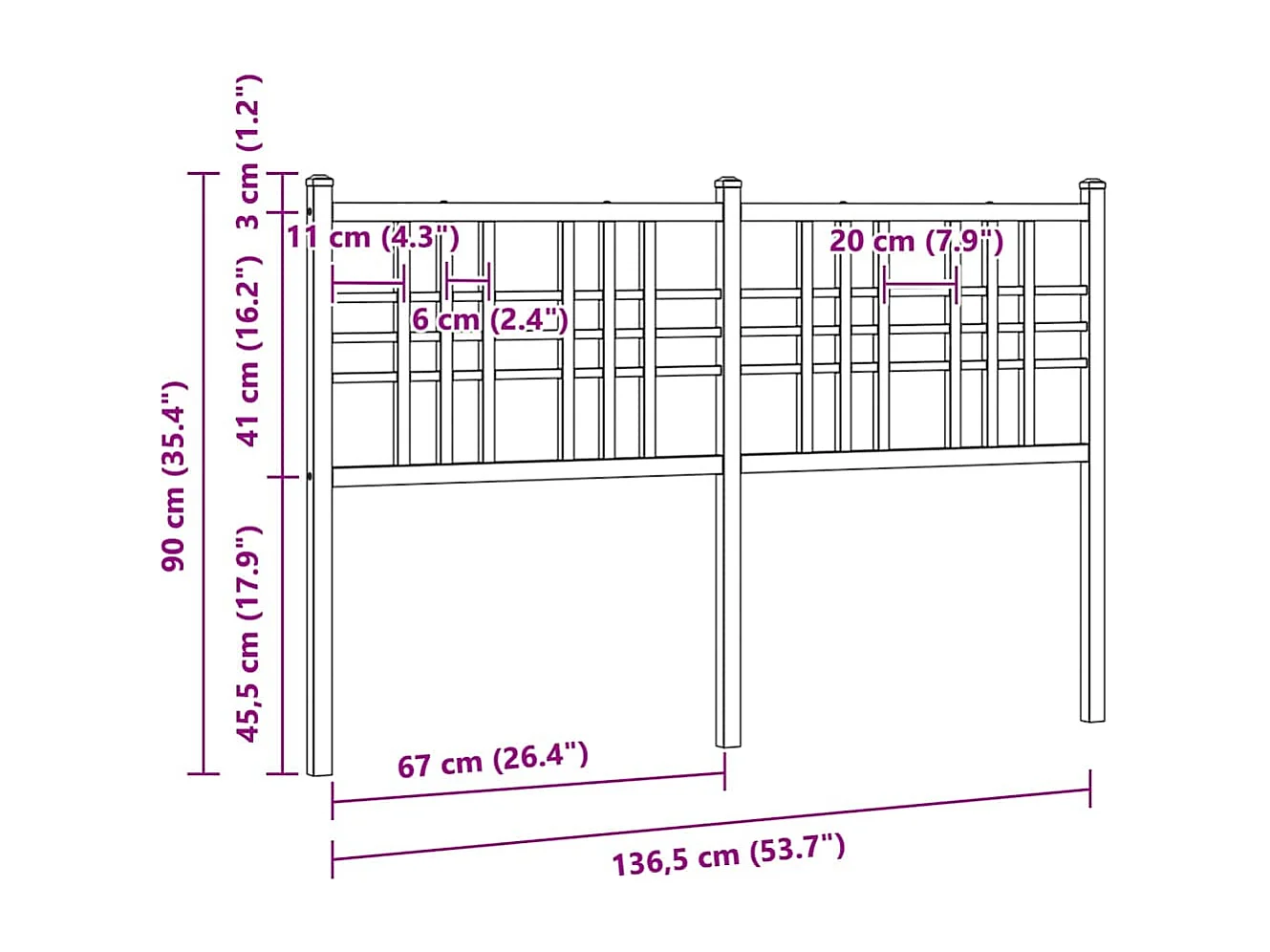 Tête de lit de remplacement métal blanc 137 cm
