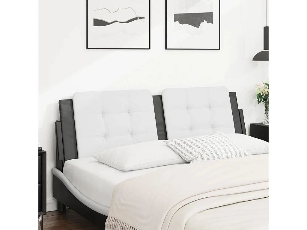 Almofadão de cabeceira Zadar 160 cm couro artificial branco e preto