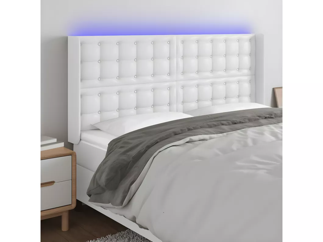 Kauf Unique LED Kopfteil Weiß 147x16x118/128 cm Kunstleder