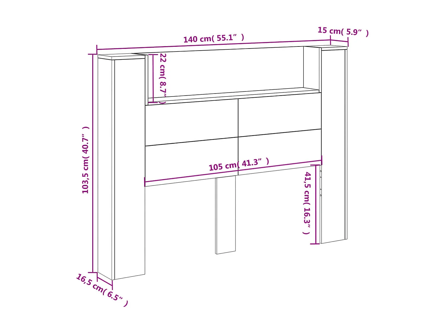 Hoofdbordkast met LED 140x16,5x103,5 cm gerookt eikenkleurig