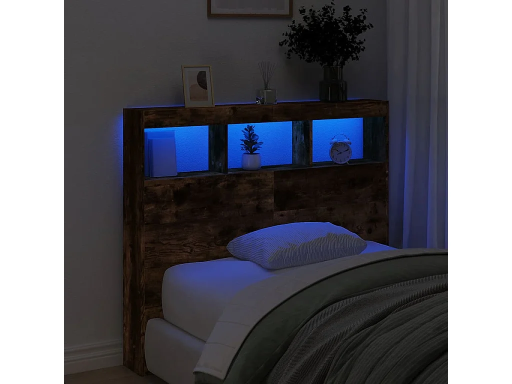 Hoofdbordkast met LED-verlichting 120x17x102 cm gerookt eiken
