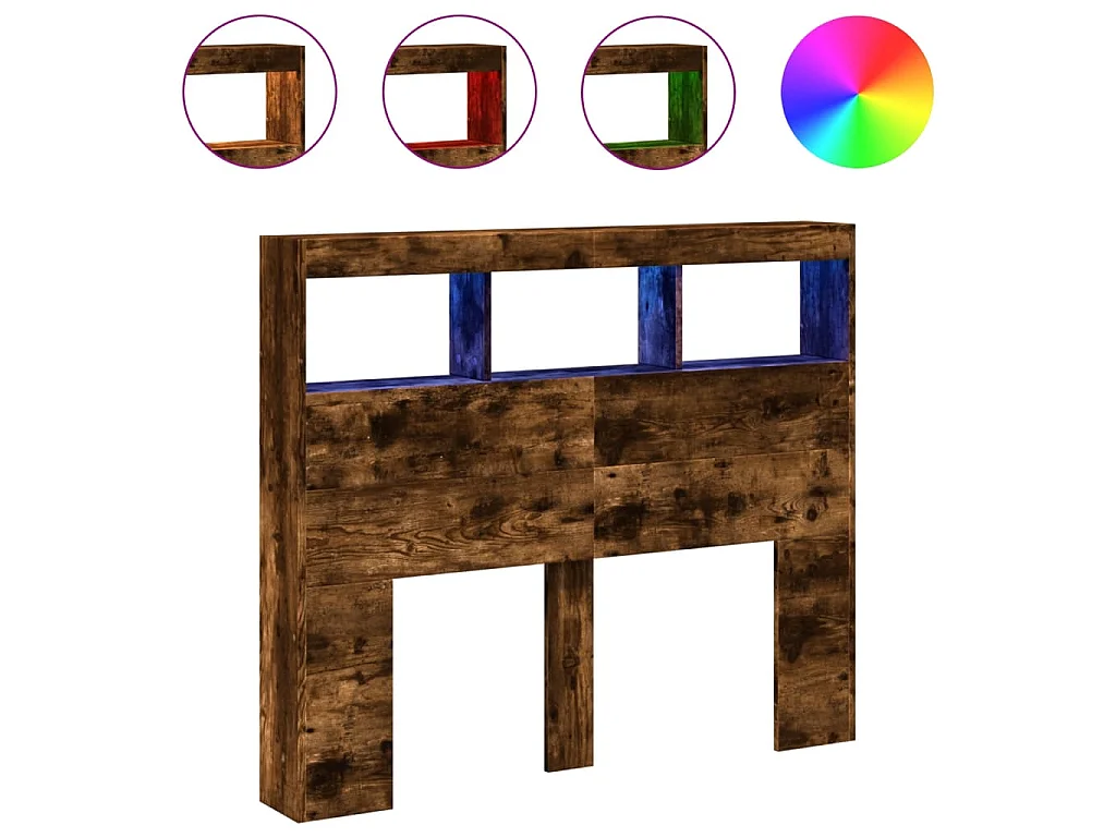 Armoire tête de lit avec LED chêne fumé 120x17x102 cm