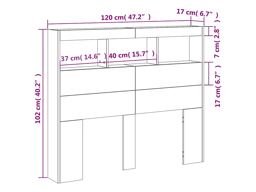 Armoire tête de lit avec LED chêne fumé 120x17x102 cm