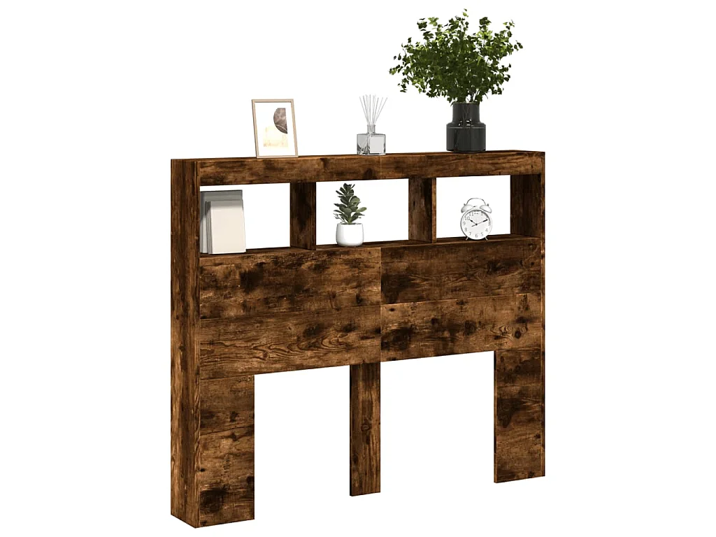 Armoire tête de lit avec LED chêne fumé 120x17x102 cm
