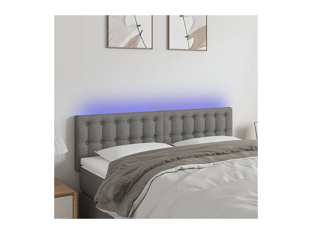 Tête de lit à LED Gris foncé 144x5x78/88 cm Tissu