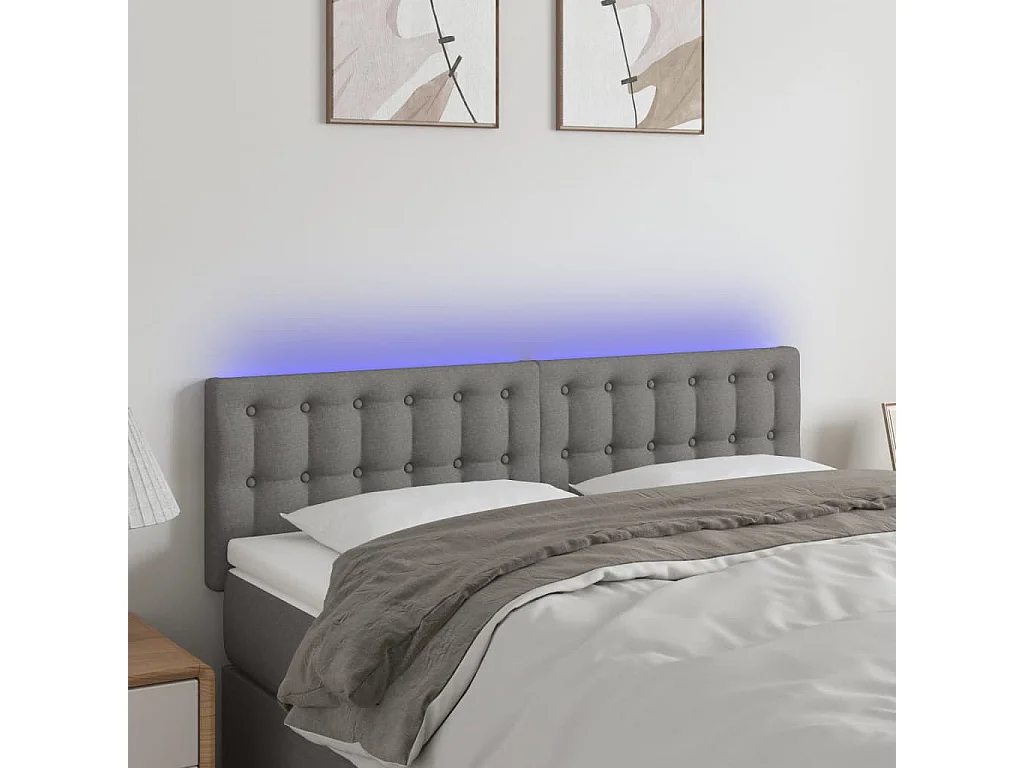 Testiera a LED Grigio Scuro 144x5x78/88 cm in Tessuto