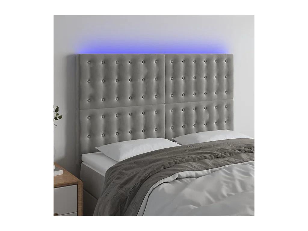 Tête de lit à LED Gris clair 144x5x118/128 cm Velours