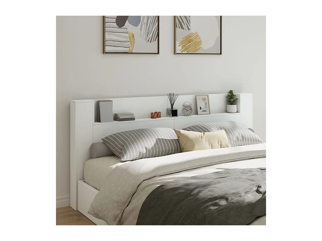 LED-Kopfteil mit Ablagen Weiß 220x16,5x103,5 cm